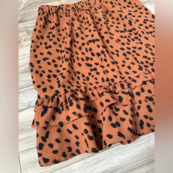 Mittoshop Mini Skirt with Animal Print a Ruffle Bottom in Brown and Black Size M - Picture 2 of 3